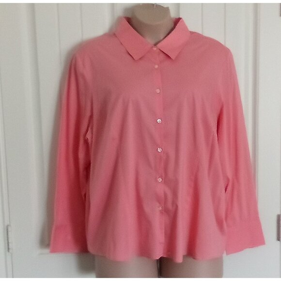 George Woman Stretch Pink Button-Up Long Sleeve Shirt - Picture 1 of 7